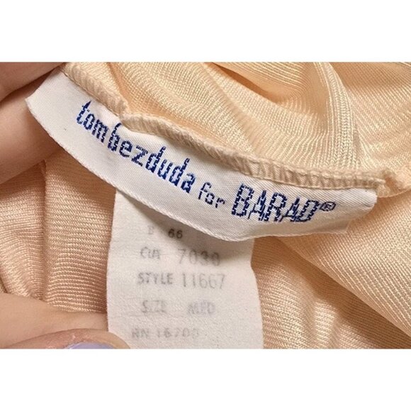 Sexy Vintage Nightgown Size Medium Long Pale Peach Sheer Lace Tom Bezduda Barad - Picture 5 of 10